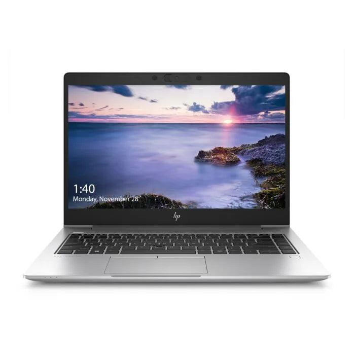HP EliteBook x360 830 G6 open with a scenic background on the display, showcasing its sleek design and keyboard by The Techbo